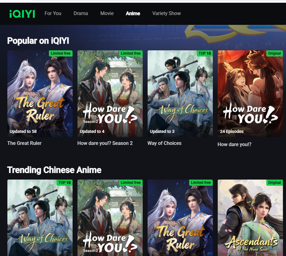 best free anime website: iQIYI