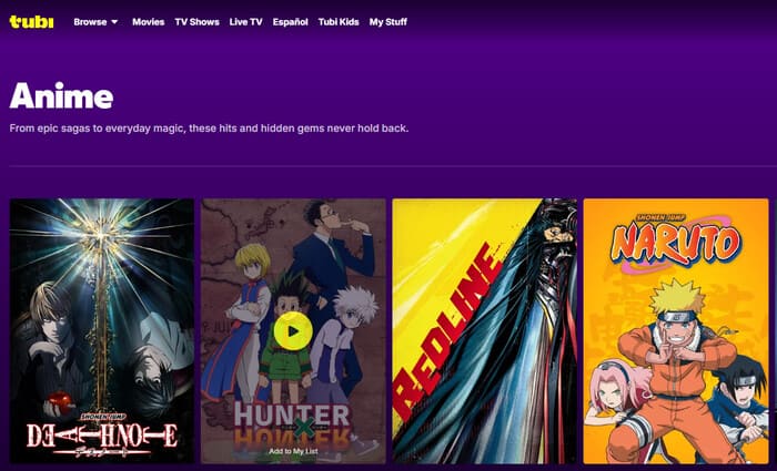 best free anime website: Tubi TV