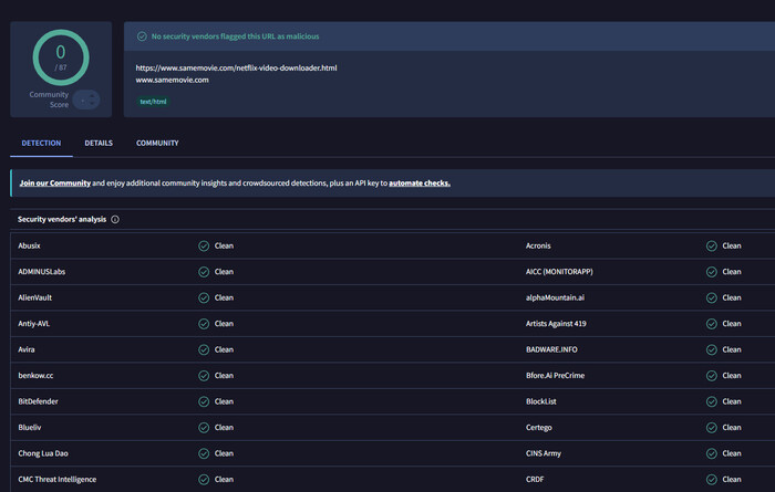 is samemovie netflix downloader safe? virus test 