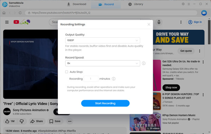 Customize YouTube Recording Settings