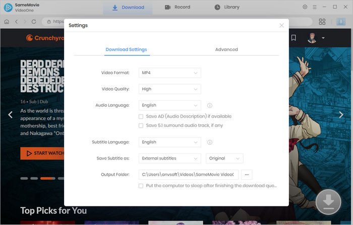 choose the settings for peacock